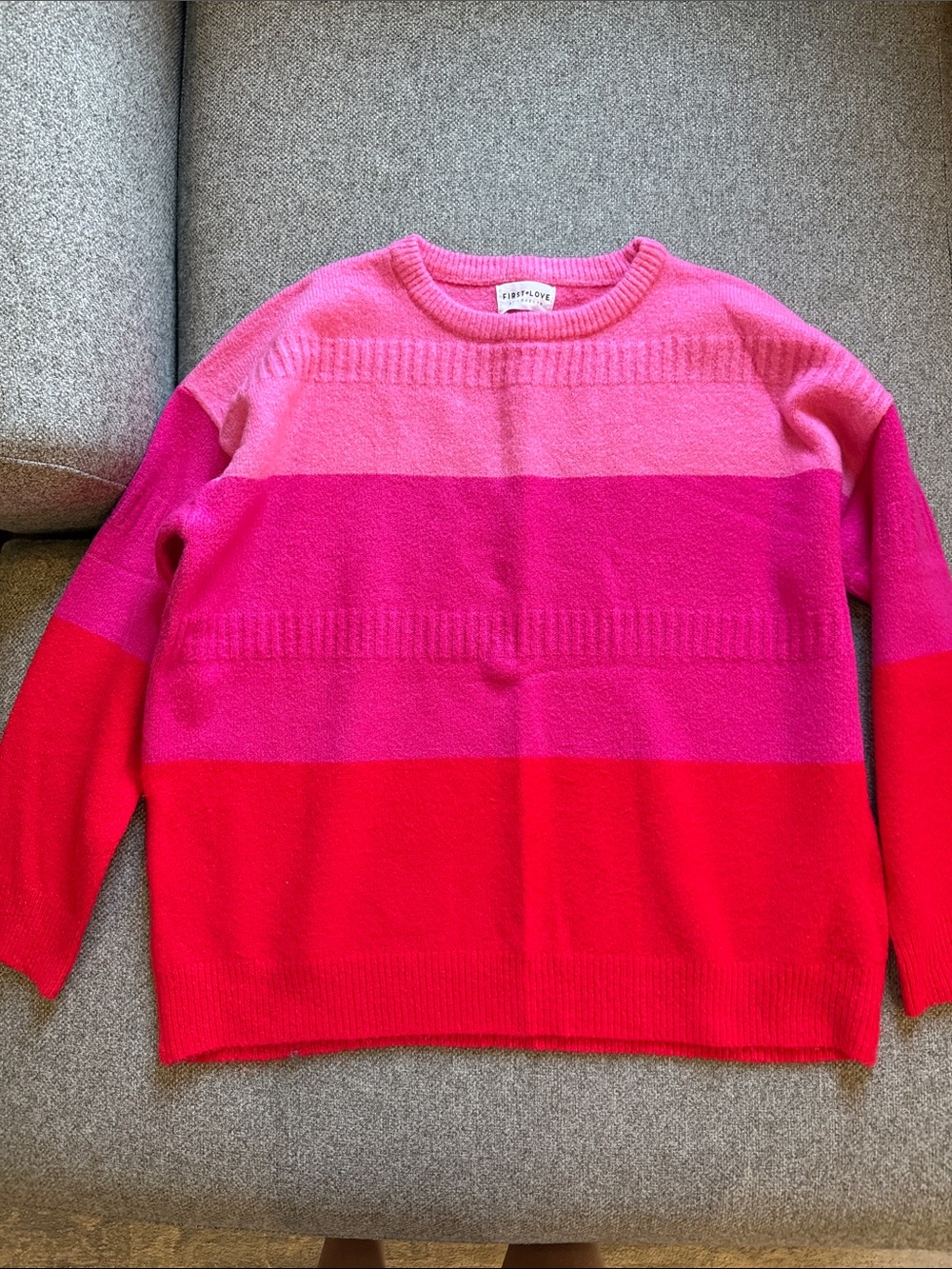First Love Striped Crewneck Sweater in Pink, Hot Pink & Red